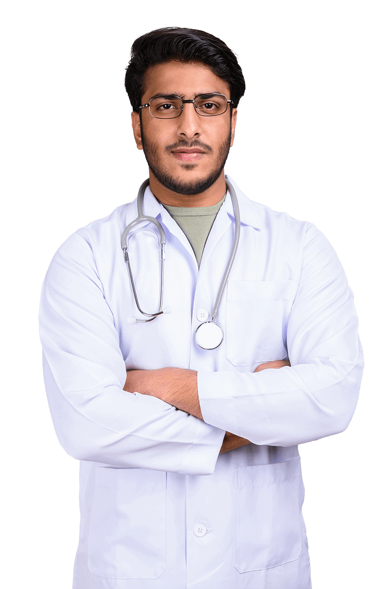 portrait of indian man doctor against gray backgro XXZM89Q 1