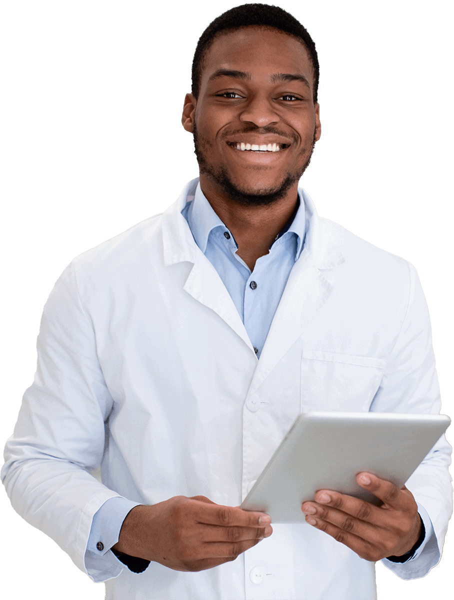 portrait of smiling handsome black dentist doctor 3LBBEDL 1